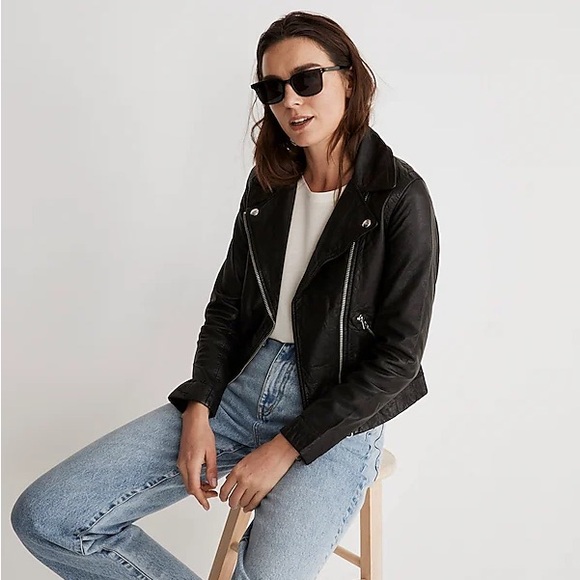 The Washed Leather Motorcycle Jacket, lightly worn. Condition like new. - Picture 6 of 11